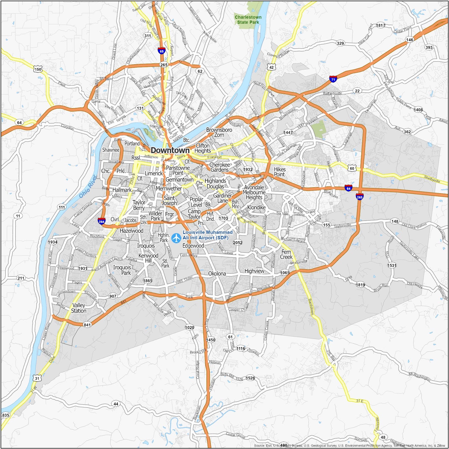 Louisville Neighborhood Map Glossy Poster Picture Photo Print Banner  Booma Prints
