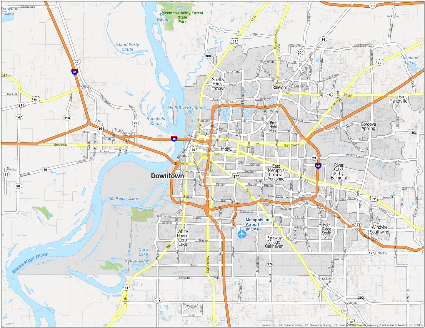 Memphis Neighborhood Map Glossy Poster Picture Photo Print Banner  Booma Prints