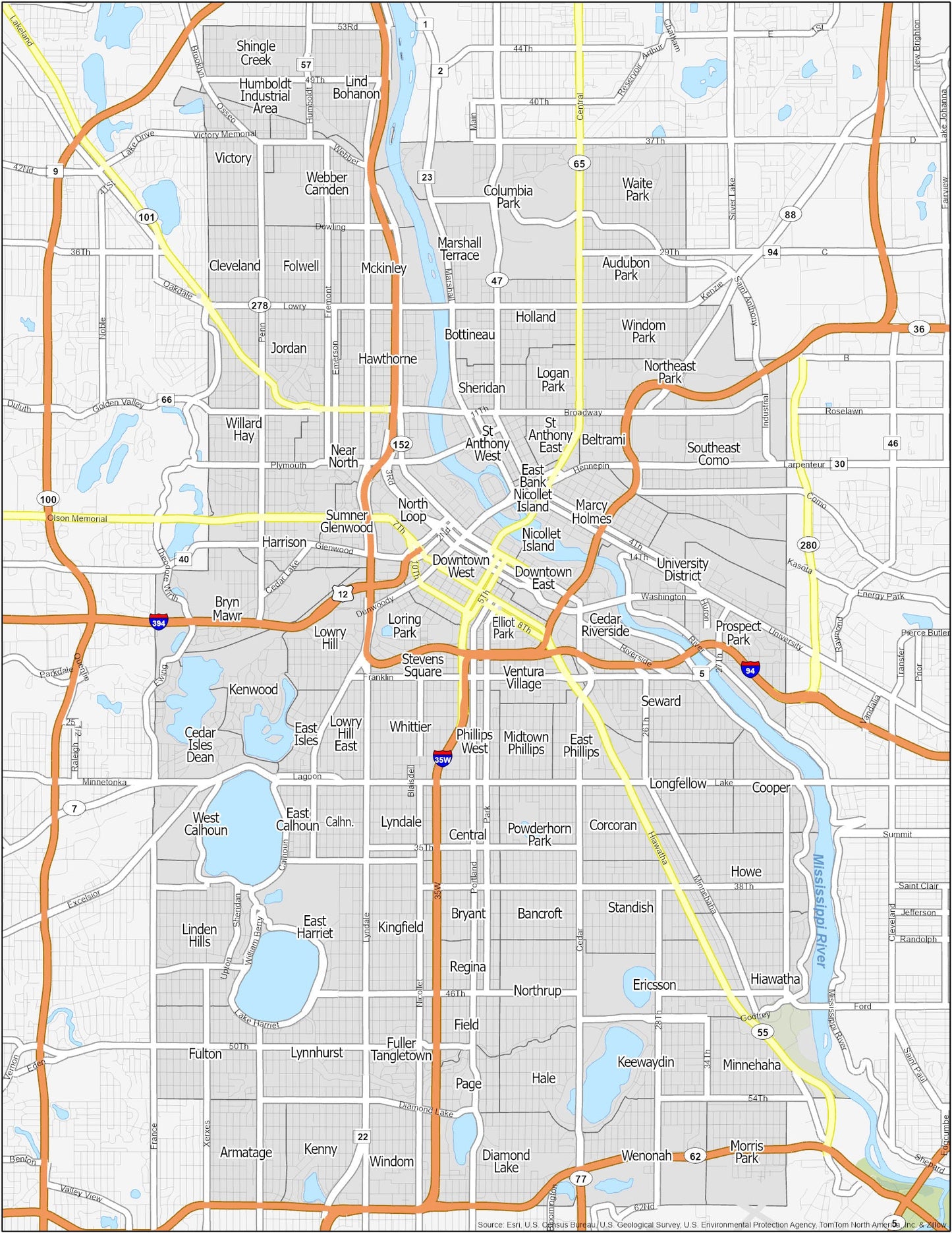 Minneapolis Neighborhood Map Glossy Poster Picture Photo Print Banner  Booma Prints