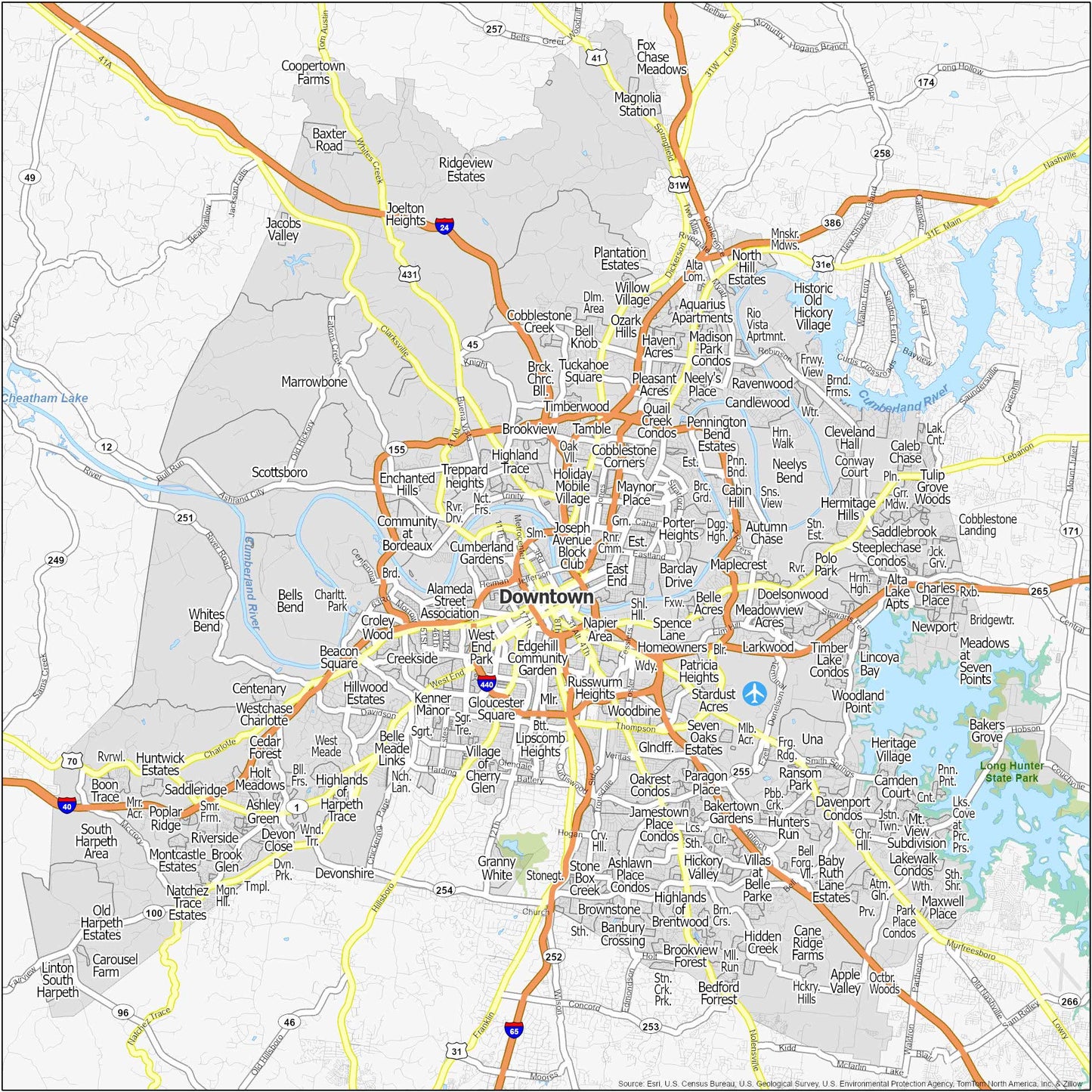 Nashville Neighborhood Map Glossy Poster Picture Photo Print Banner  Booma Prints
