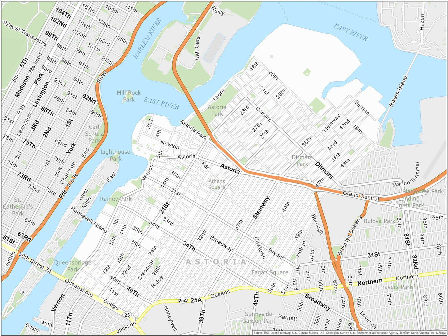 New York City Astoria Map Glossy Poster Picture Photo Print Banner  Booma Prints