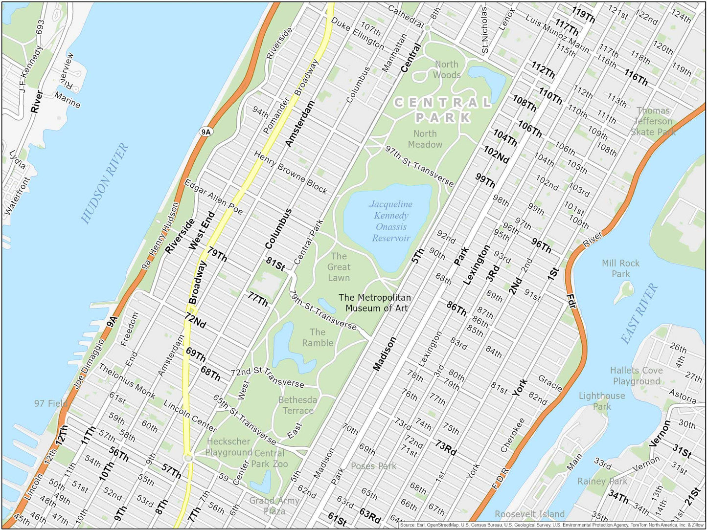 New York City Central Park Map Glossy Poster Picture Photo Print Banner  Booma Prints