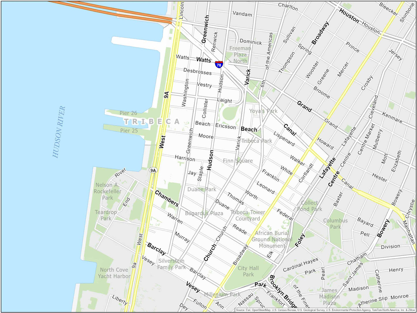 New York City Tribeca Map Glossy Poster Picture Photo Print Banner  Booma Prints