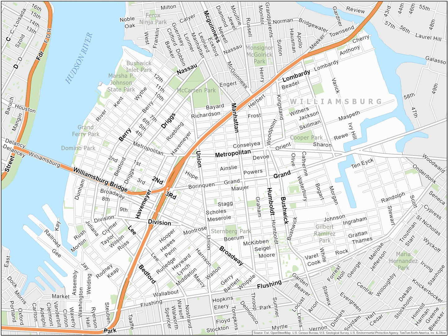 New York City Williamsburg Map Glossy Poster Picture Photo Print Banner  Booma Prints