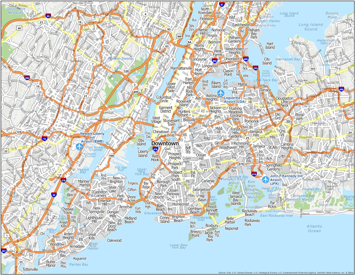 New York Nyc Us Neighborhood Map Glossy Poster Picture Photo Print Banner  Booma Prints