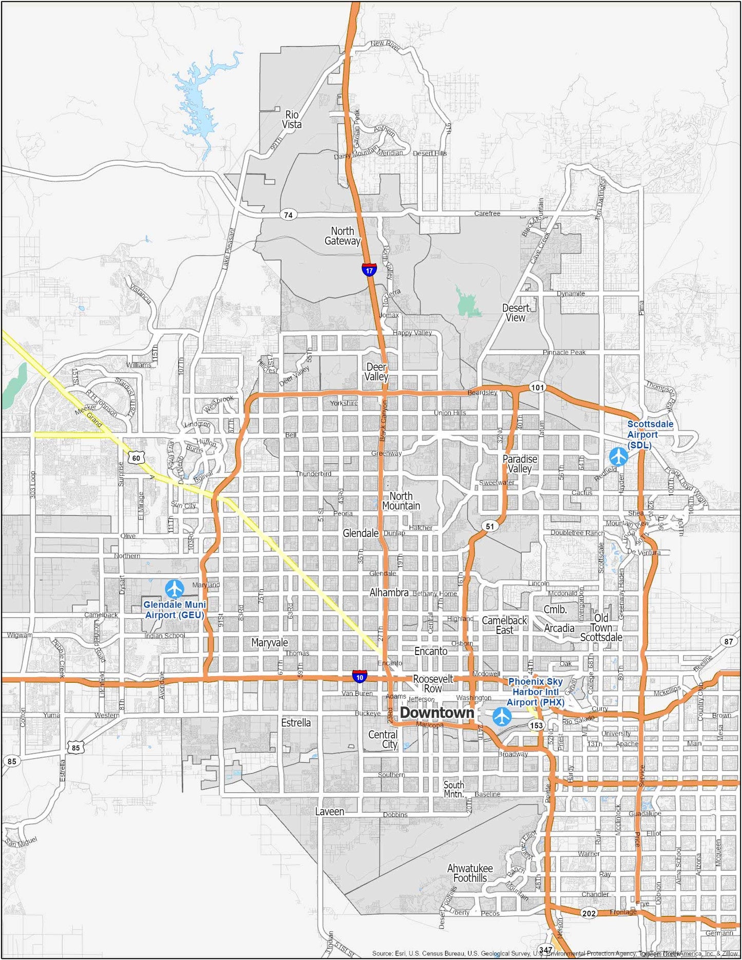 Phoenix Neighborhood Map Glossy Poster Picture Photo Print Banner  Booma Prints