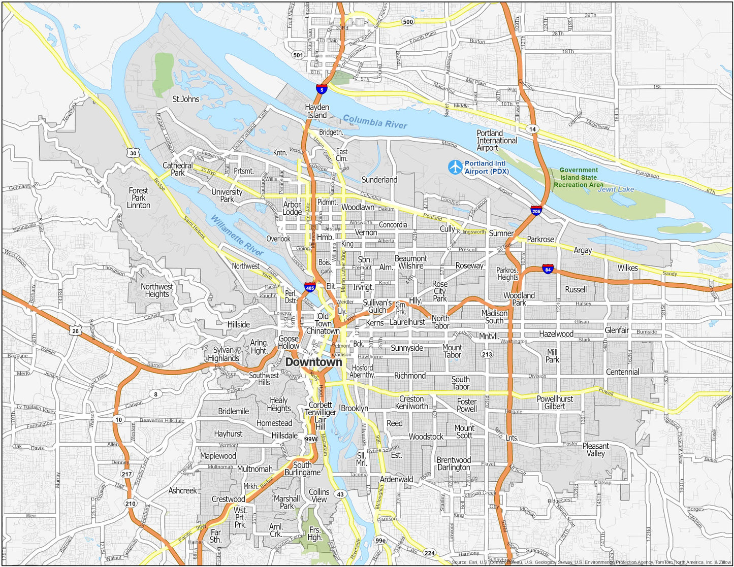 Portland Neighborhood Map Glossy Poster Picture Photo Print Banner  Booma Prints