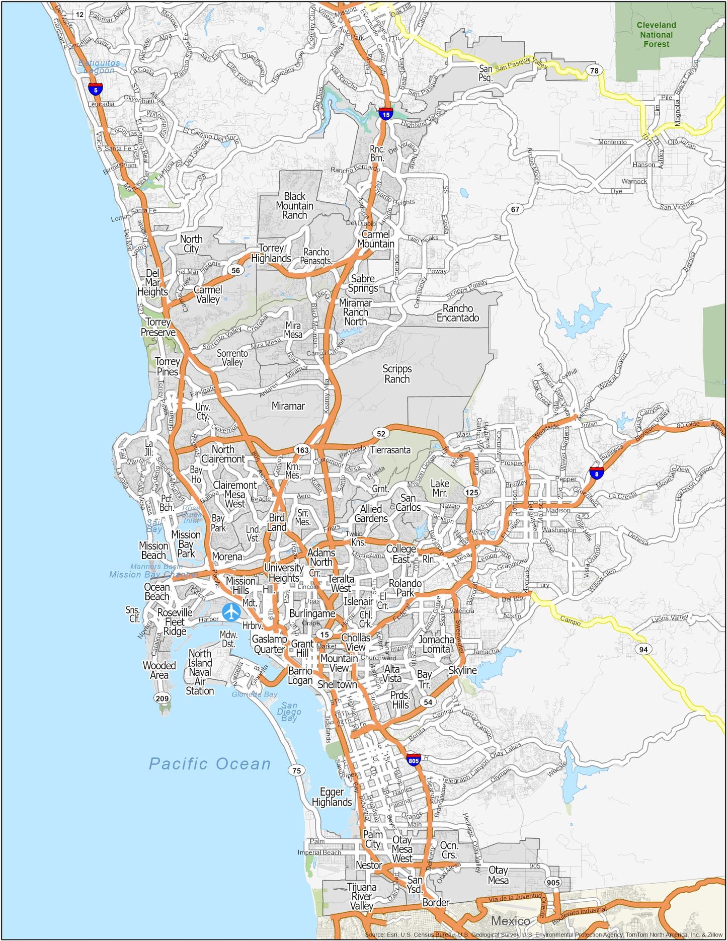 San Diego Neighborhood Map Glossy Poster Picture Photo Print Banner  Booma Prints
