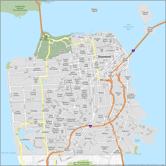 San Francisco Neighborhood Map Glossy Poster Picture Photo Print Banner  Booma Prints