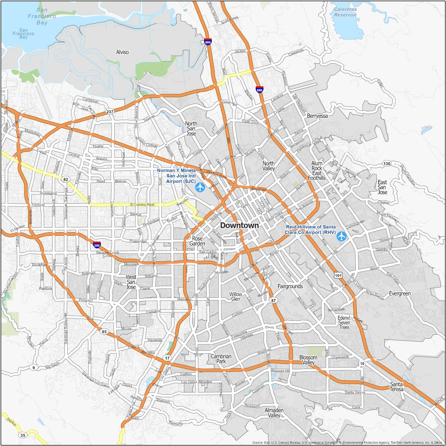 San Jose Neighborhood Map Glossy Poster Picture Photo Print Banner  Booma Prints