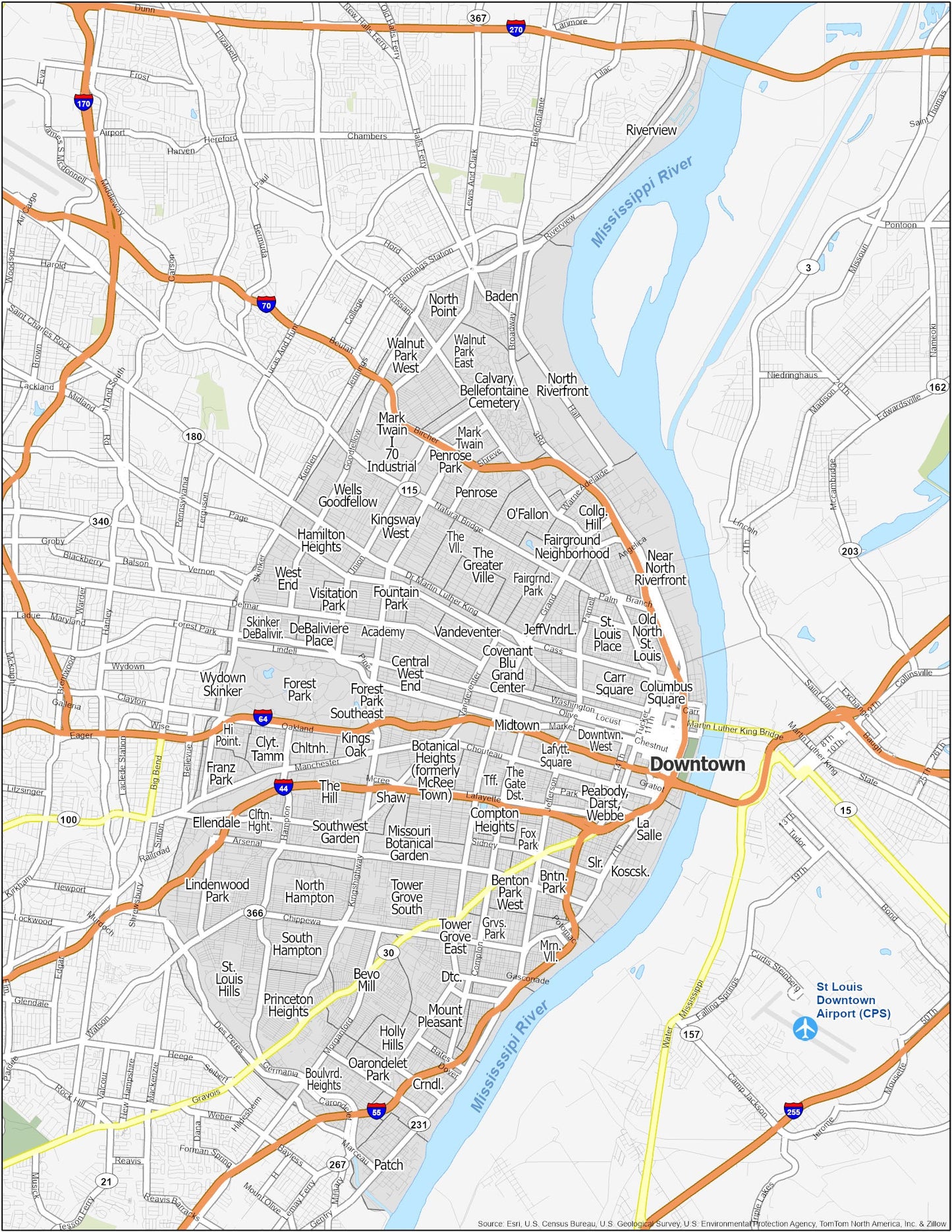 St Louis Neighborhood Map Glossy Poster Picture Photo Print Banner  Booma Prints