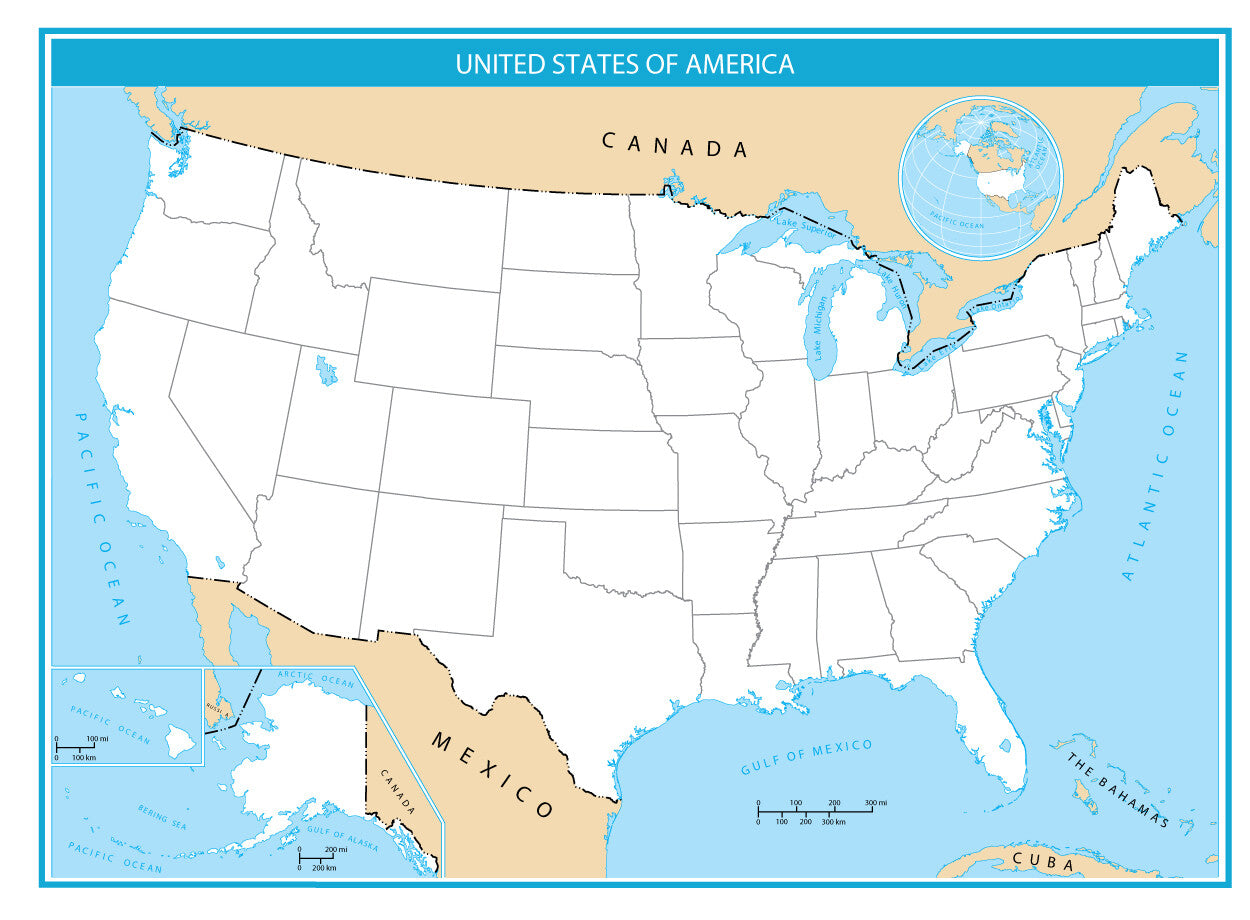 Usa Blank Unlabelled Map Glossy Poster Picture Photo Print Banner  Booma Prints