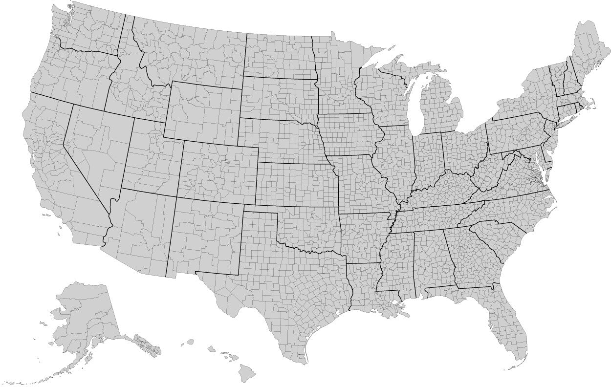 Usa Blank Counties County Map Glossy Poster Picture Photo Print Banner  Booma Prints