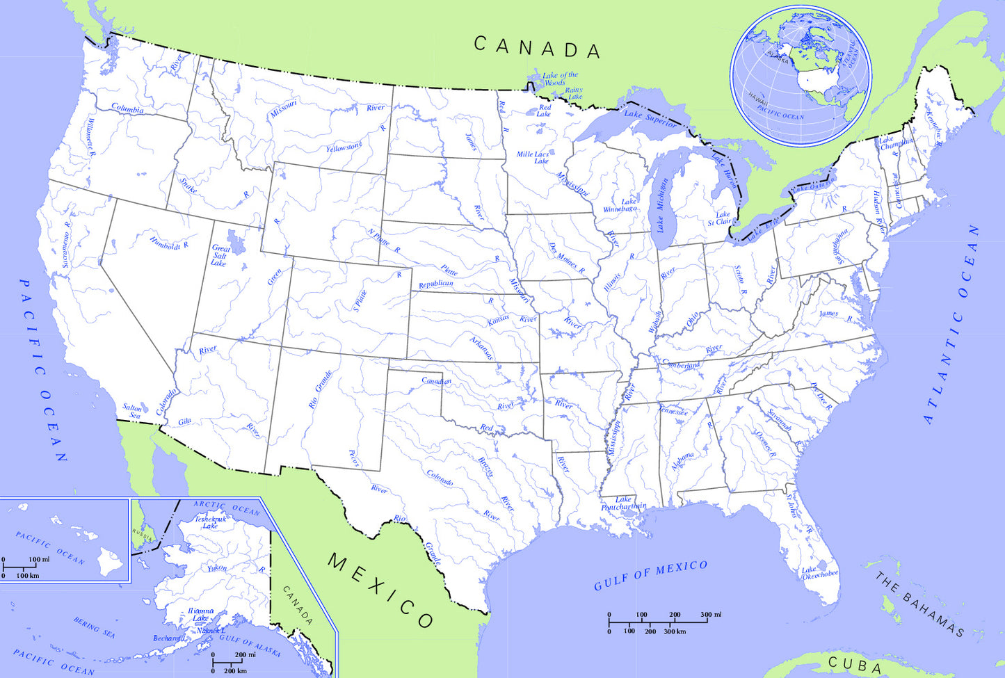 Usa Rivers And Lakes Map Glossy Poster Picture Photo Print Banner  Booma Prints