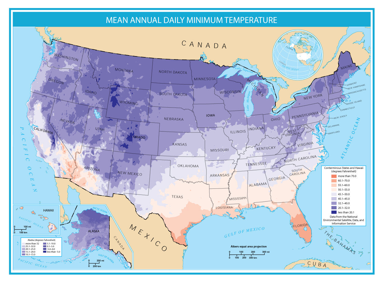 Usa Minimum Temperature Map Glossy Poster Picture Photo Print Banner  Booma Prints