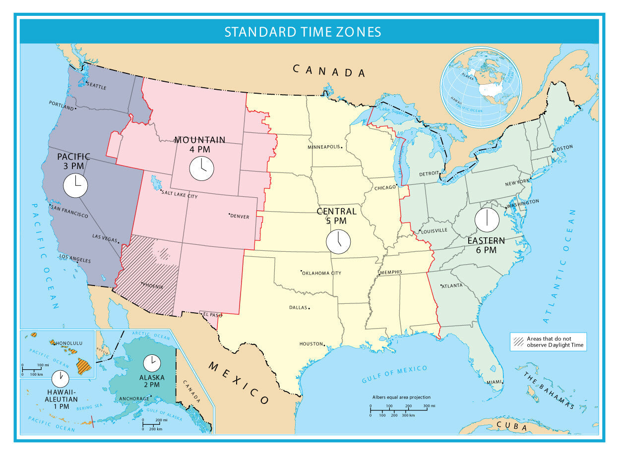 Usa Time Zones Map Glossy Poster Picture Photo Print Banner  Booma Prints