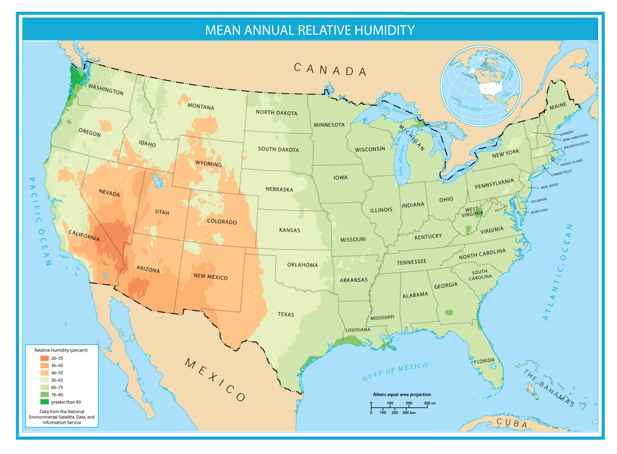 Usa Mean Relative Humidity Map Glossy Poster Picture Photo Print Banner  Booma Prints