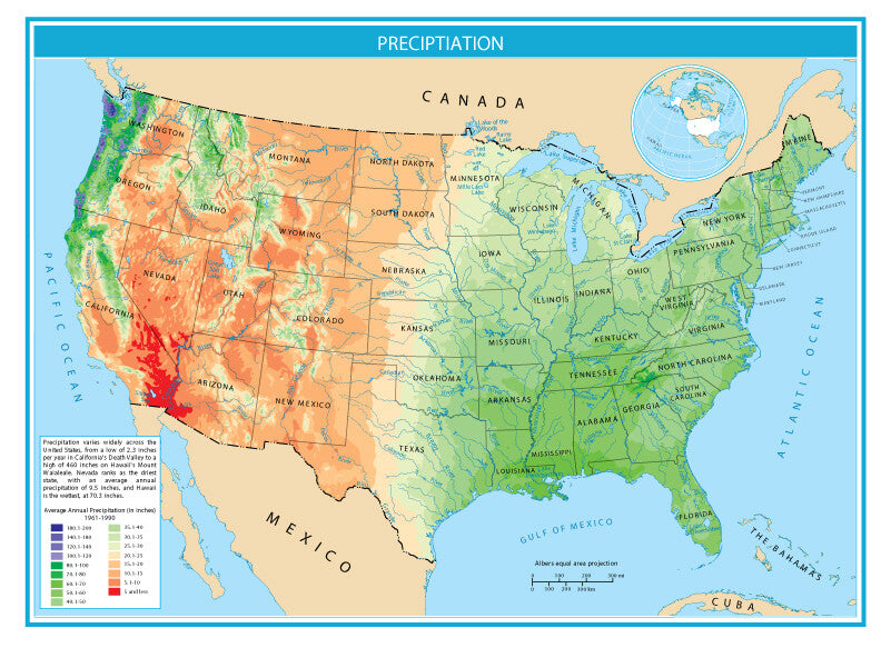 Usa Precipitation Rain Map Glossy Poster Picture Photo Print Banner  Booma Prints