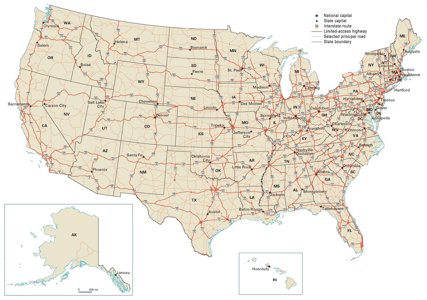 Usa Road Map Whole Glossy Poster Picture Photo Print Banner  Booma Prints