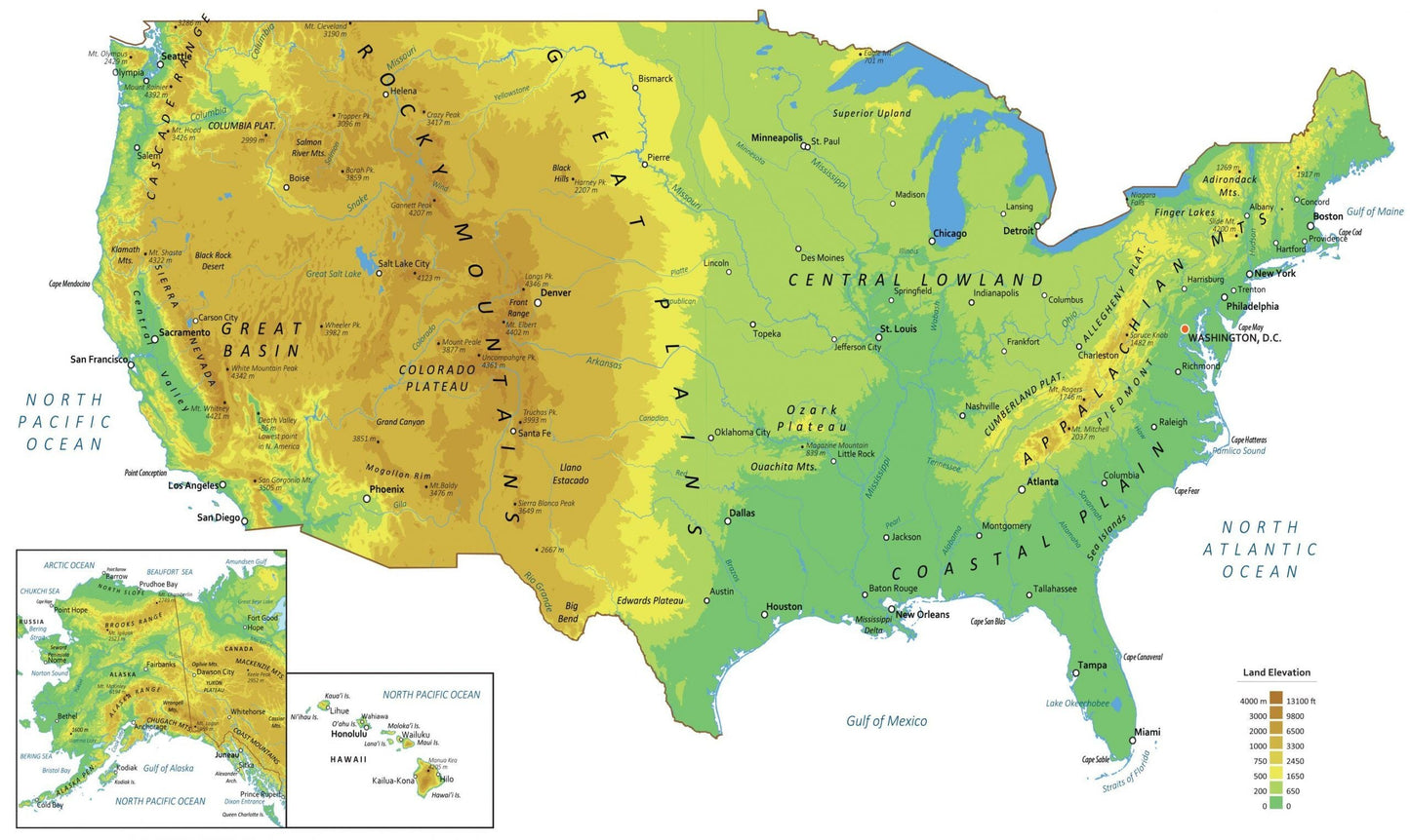 Usa Elevation Map Glossy Poster Picture Photo Print Banner  Booma Prints