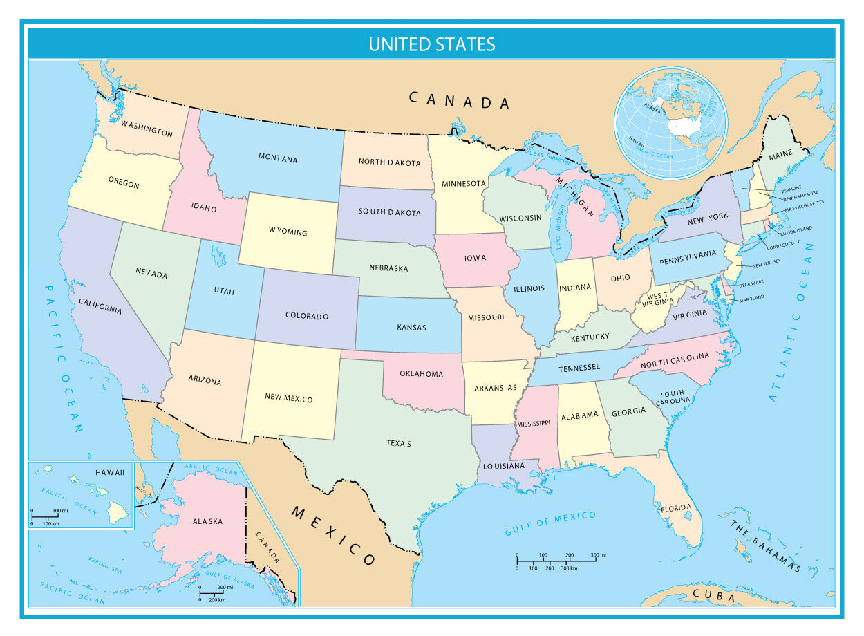 Usa Pastel Light Map Glossy Poster Picture Photo Print Banner  Booma Prints