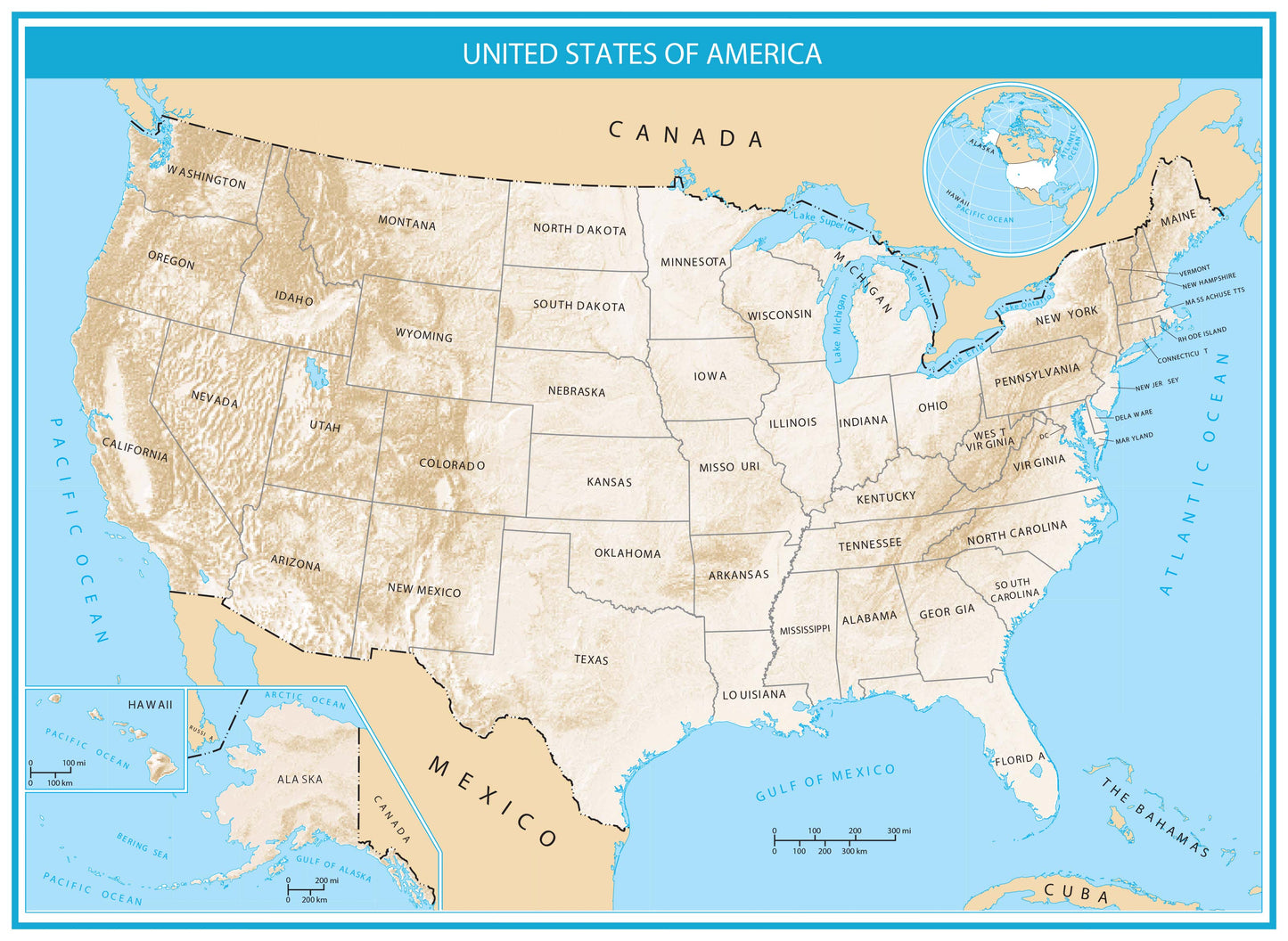 Usa Hillshade Whole Map Glossy Poster Picture Photo Print Banner  Booma Prints