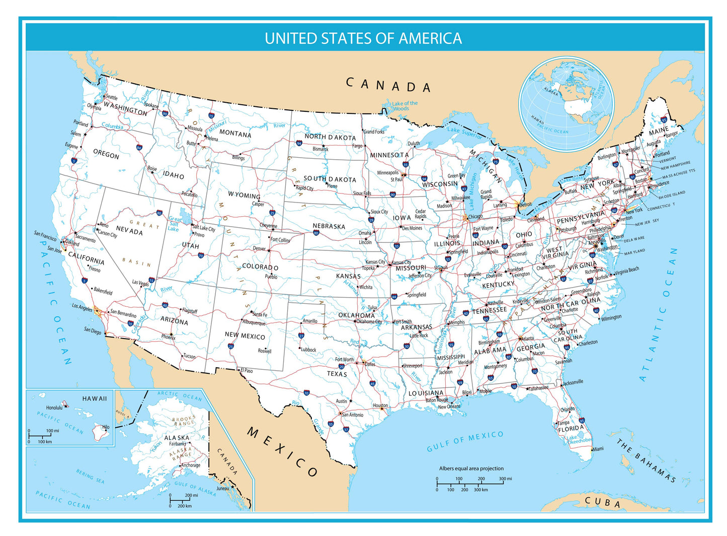 Usa Freeway Highway Whole Map Glossy Poster Picture Photo Print Banner  Booma Prints