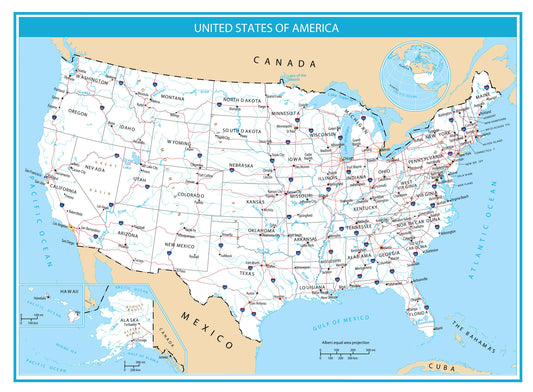 Usa Freeway Highway Whole Map Glossy Poster Picture Photo Print Banner  Booma Prints