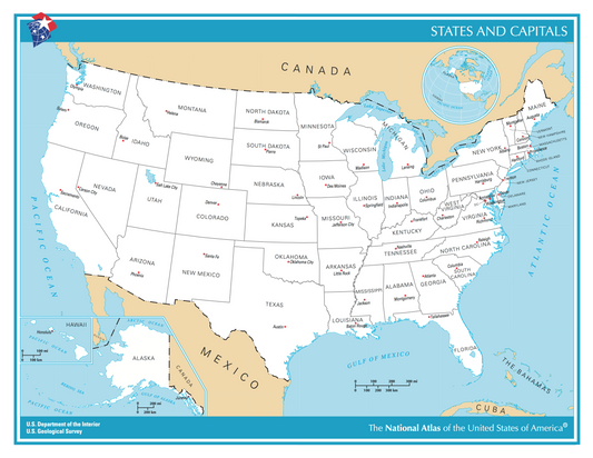 Usa Labeled States Whole Map Glossy Poster Picture Photo Print Banner  Booma Prints
