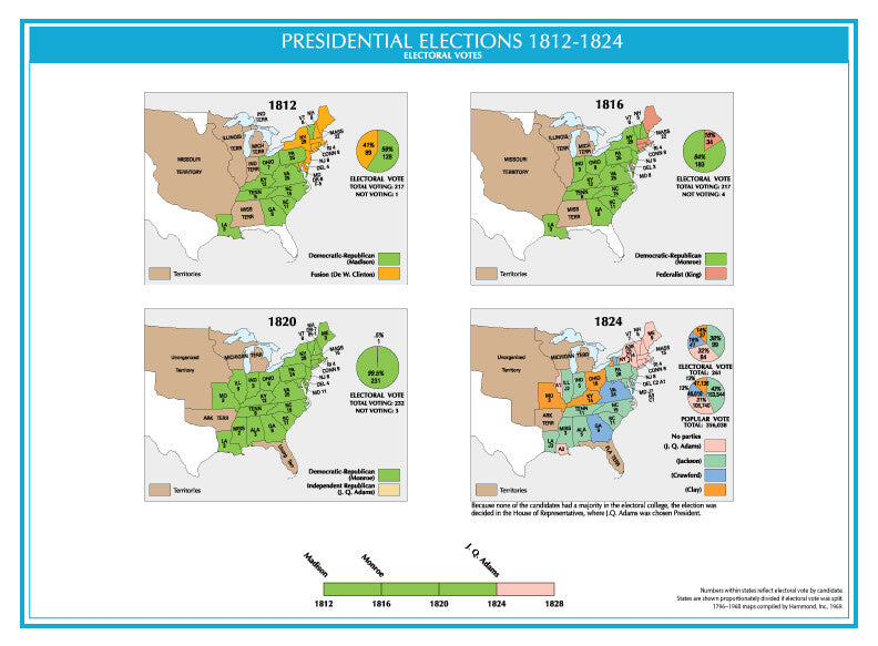 1812-1824 Usa Electoral Map Glossy Poster Picture Photo Print Banner  Booma Prints