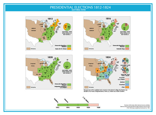 1812-1824 Usa Electoral Map Glossy Poster Picture Photo Print Banner  Booma Prints
