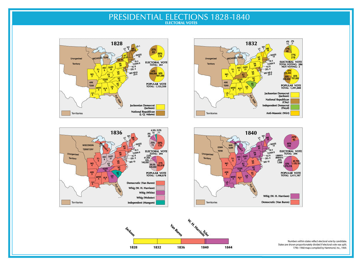 1828-1840 Usa Electoral Map Glossy Poster Picture Photo Print Banner  Booma Prints