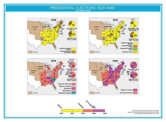 1828-1840 Usa Electoral Map Glossy Poster Picture Photo Print Banner  Booma Prints