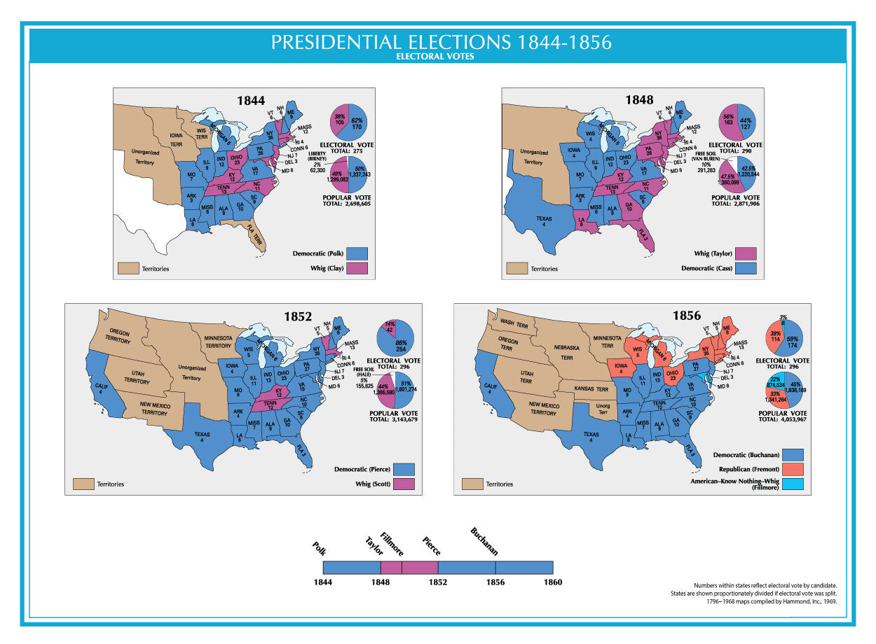 1844-1856 Usa Electoral Map Glossy Poster Picture Photo Print Banner  Booma Prints