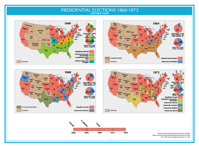 1860-1872 Usa Electoral Map Glossy Poster Picture Photo Print Banner  Booma Prints