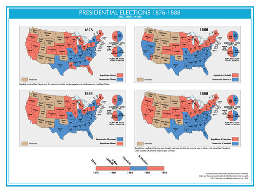 1876-1888 Usa Electoral Map Glossy Poster Picture Photo Print Banner  Booma Prints
