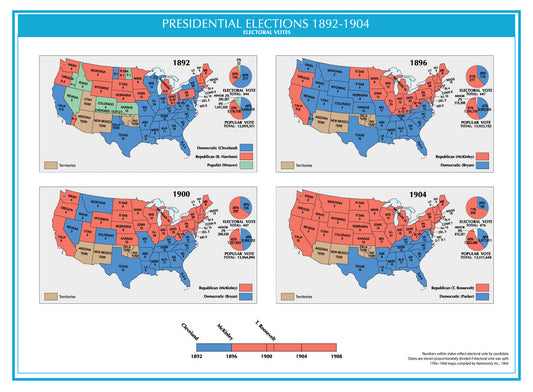 1892-1904 Usa Electoral Map Glossy Poster Picture Photo Print Banner  Booma Prints