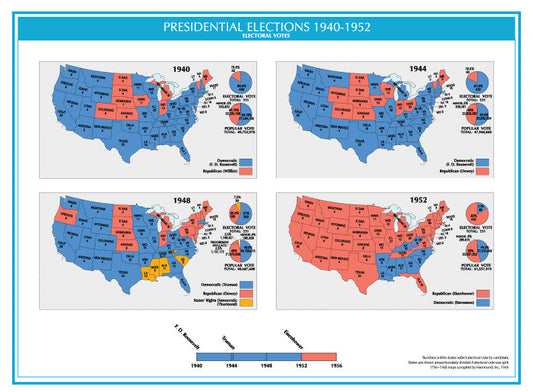 1940-1952 Usa Electoral Map Glossy Poster Picture Photo Print Banner  Booma Prints