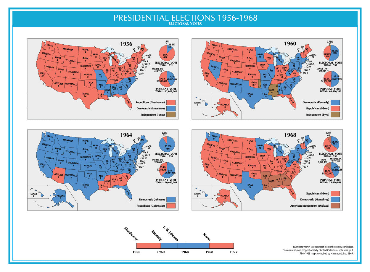 1956-1968 Usa Electoral Map Glossy Poster Picture Photo Print Banner  Booma Prints