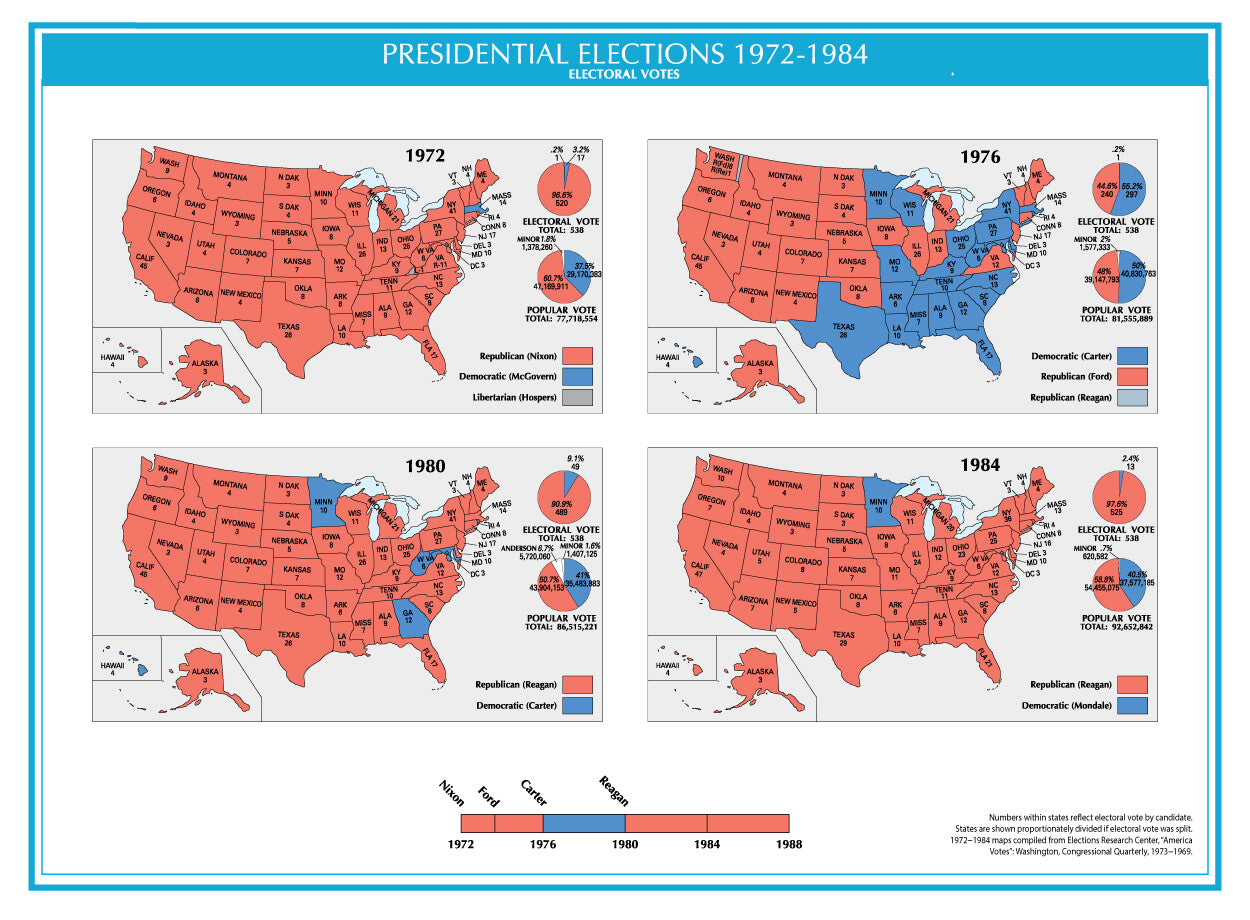 1972-1984 Usa Electoral Map Glossy Poster Picture Photo Print Banner  Booma Prints