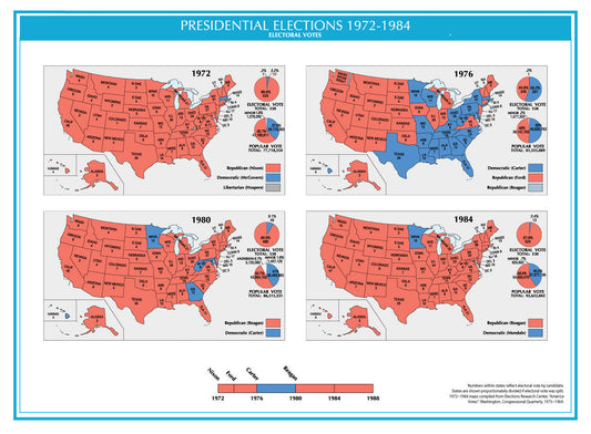 1972-1984 Usa Electoral Map Glossy Poster Picture Photo Print Banner  Booma Prints