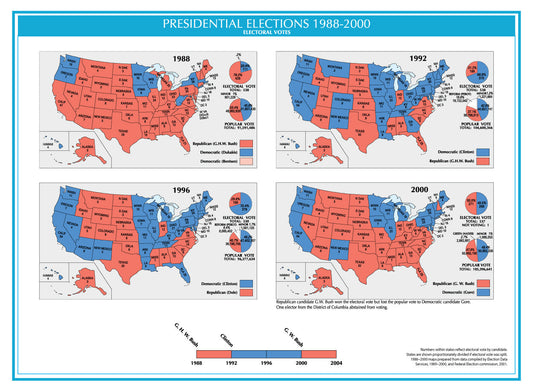 1988-2000 Usa Electoral Map Glossy Poster Picture Photo Print Banner  Booma Prints