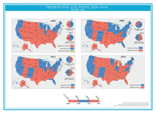 2004-2016 Usa Electoral Map Glossy Poster Picture Photo Print Banner  Booma Prints