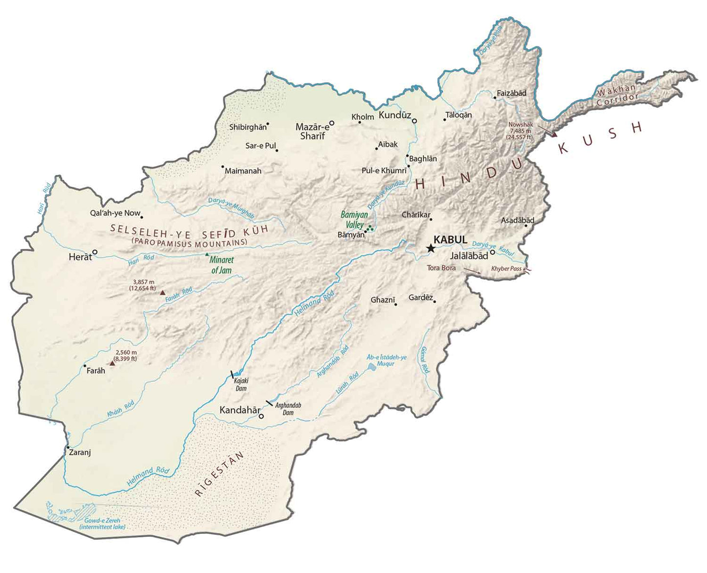 Afghanistan Phsyical Map Glossy Poster Picture Photo Print Banner  Booma Prints