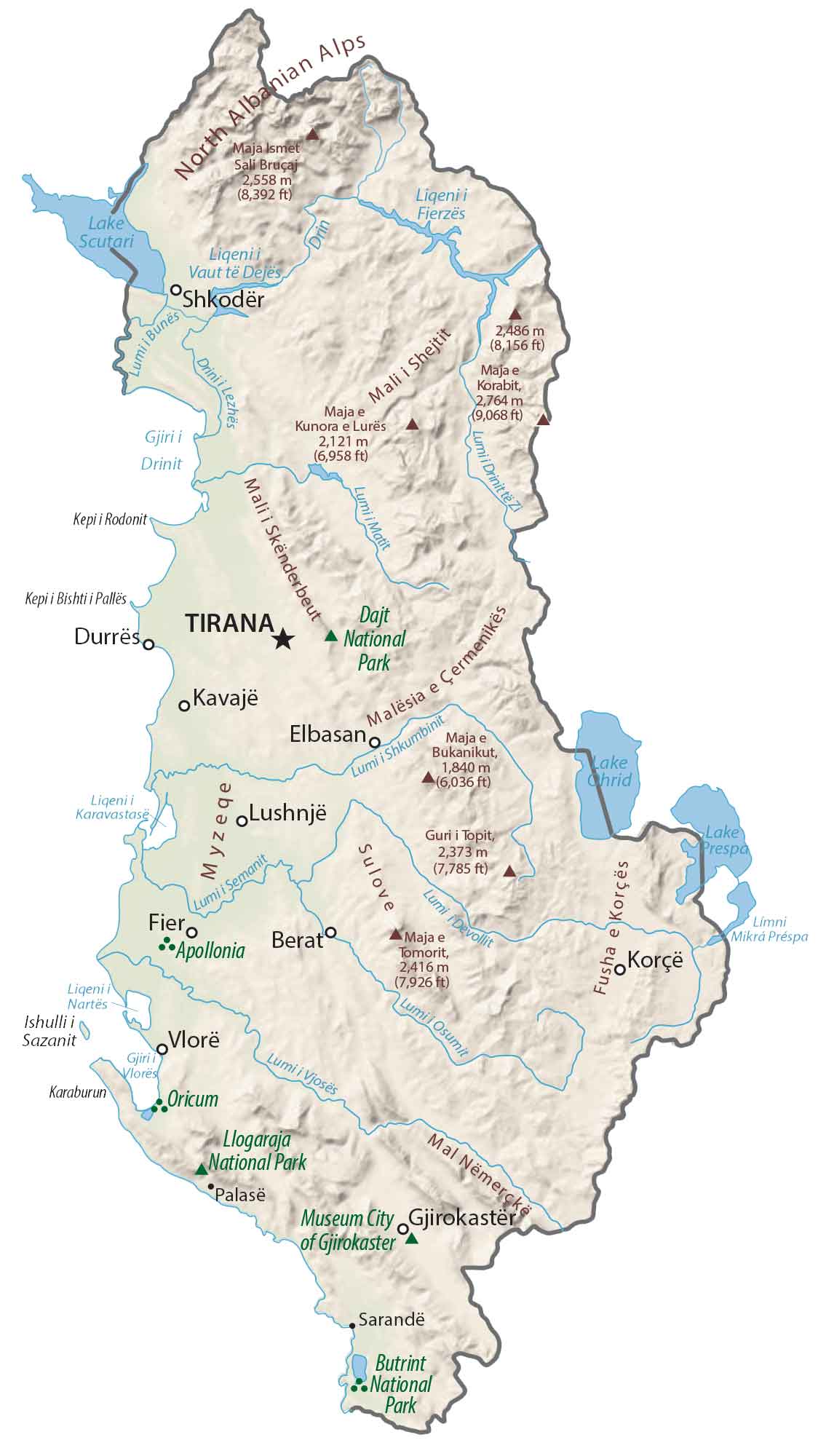 Albania Physical Map Glossy Poster Picture Photo Print Banner  Booma Prints