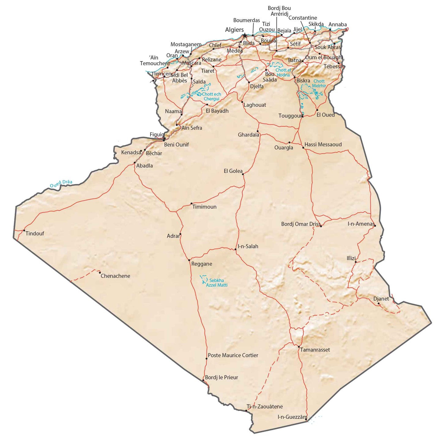 Algeria Physical Map Glossy Poster Picture Photo Print Banner  Booma Prints