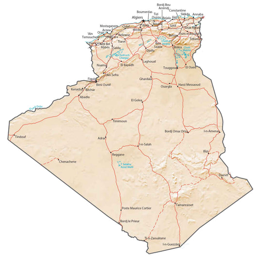 Algeria Physical Map Glossy Poster Picture Photo Print Banner  Booma Prints