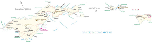 America Samoa Island Road Map Glossy Poster Picture Photo Print Banner  Booma Prints