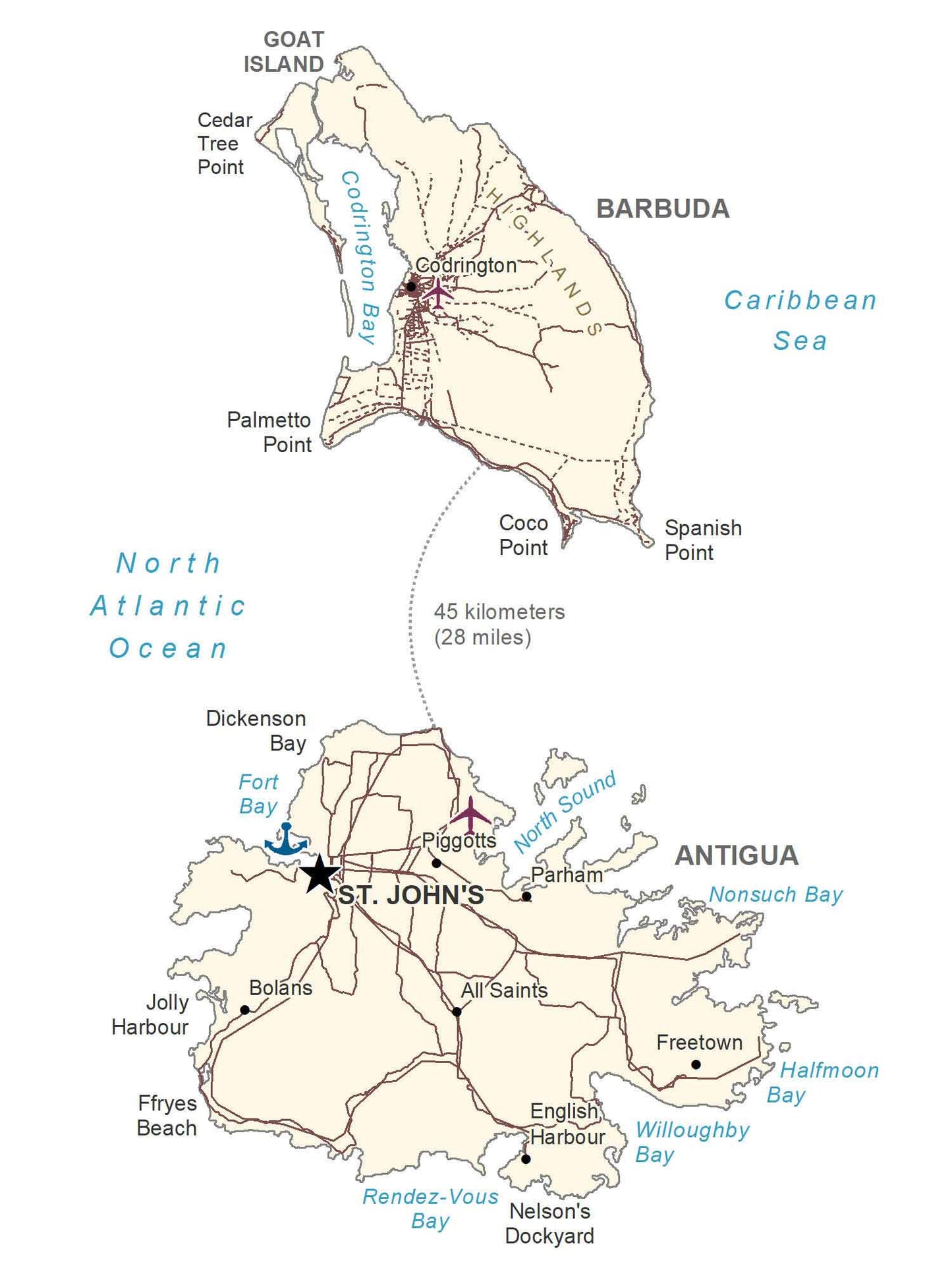 Antigua & Barbuda Road Map Glossy Poster Picture Photo Print Banner  Booma Prints
