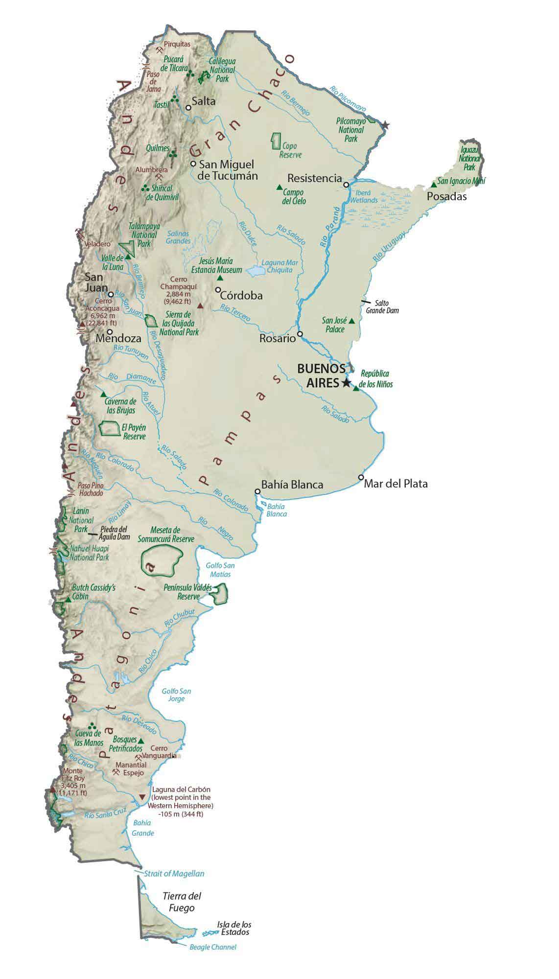 Argentina Physical Terrain Map Glossy Poster Picture Photo Print Banner  Booma Prints